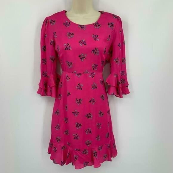 DVF Diane von Furstenberg Ruffle Floating Lily Ranunculus dress shift pink new S - Picture 1 of 7